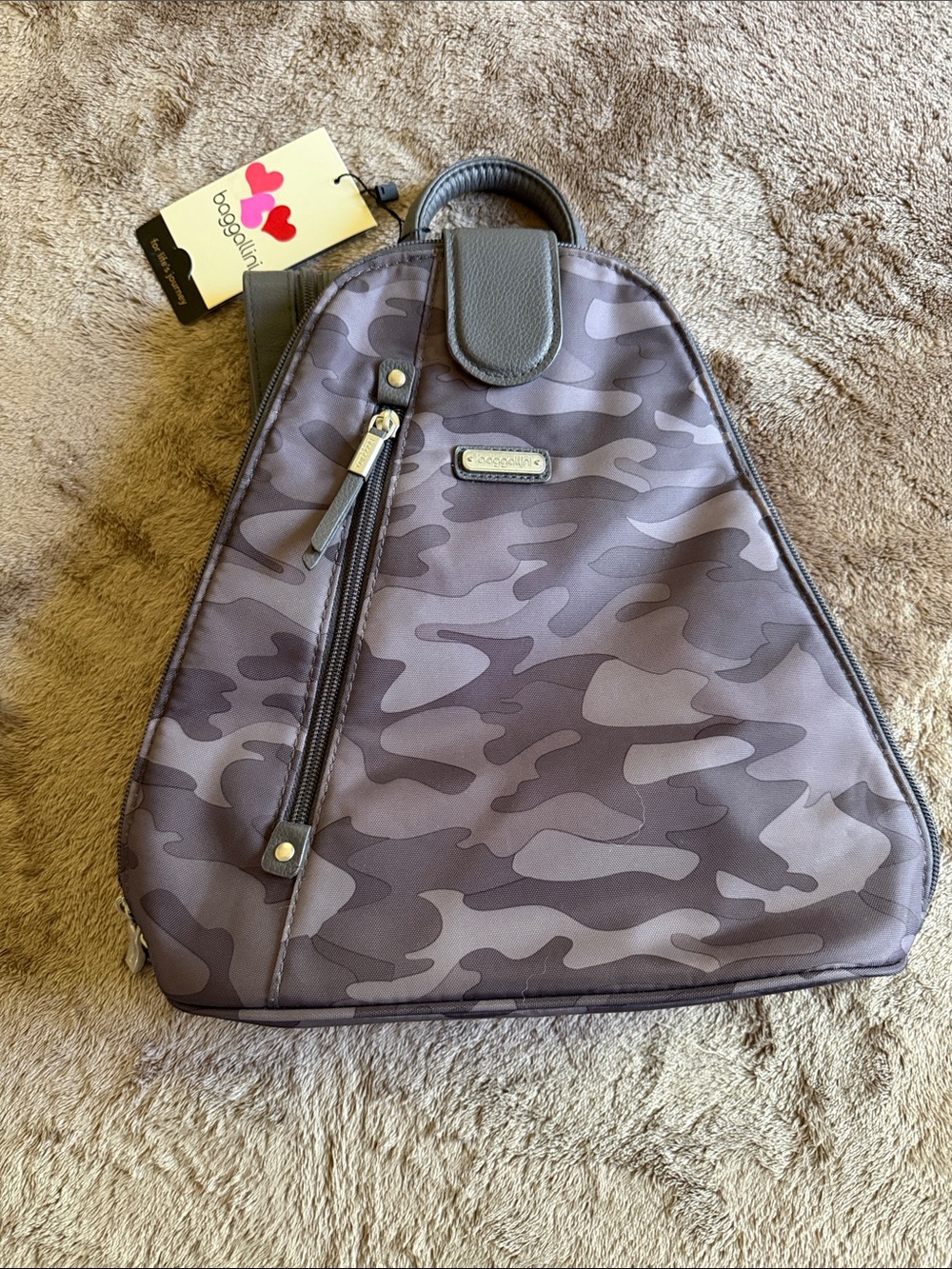 Baggallini Gray Camouflage Sling Backpack